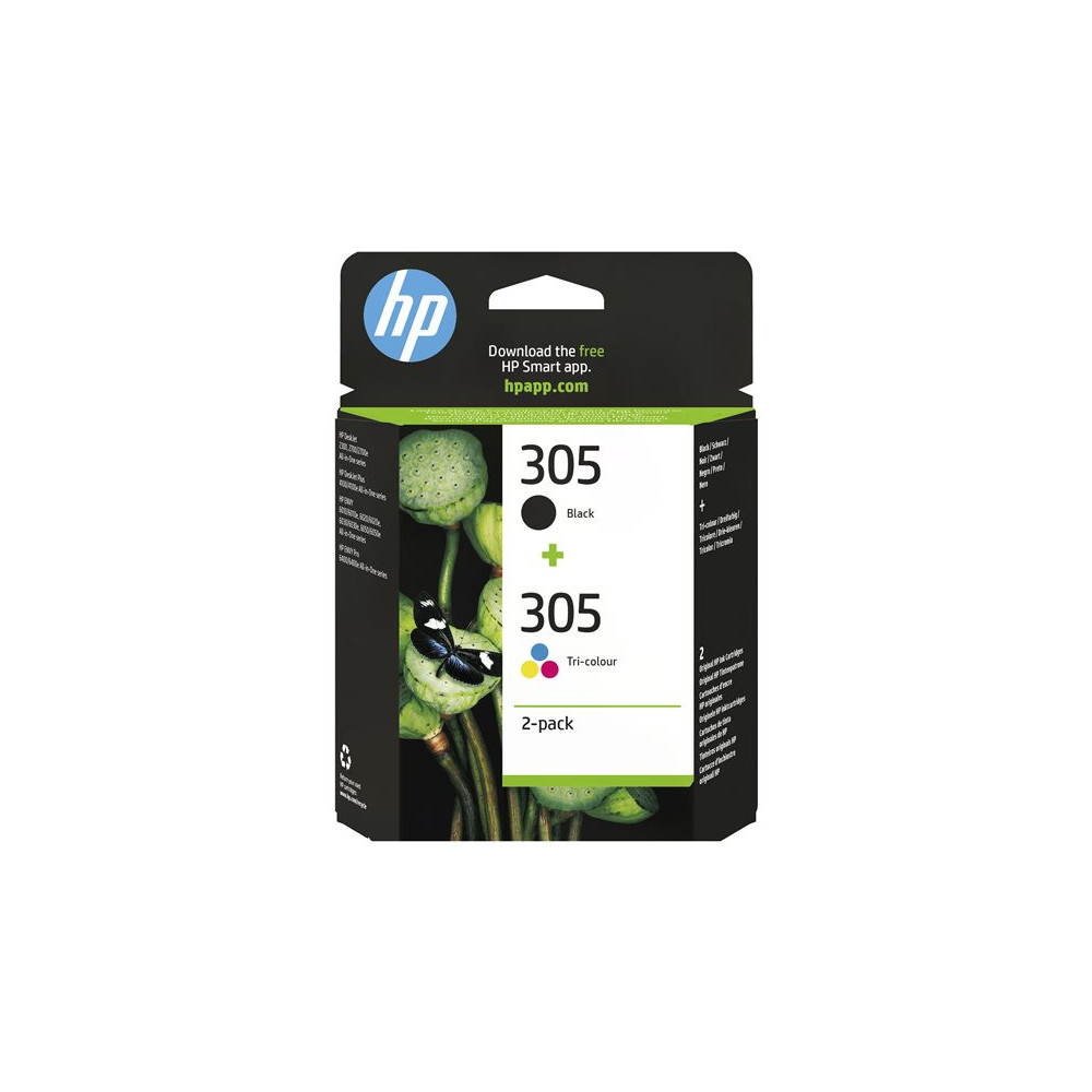 HP 305 2-Pack Tri-color/Black Original Ink Cartridge