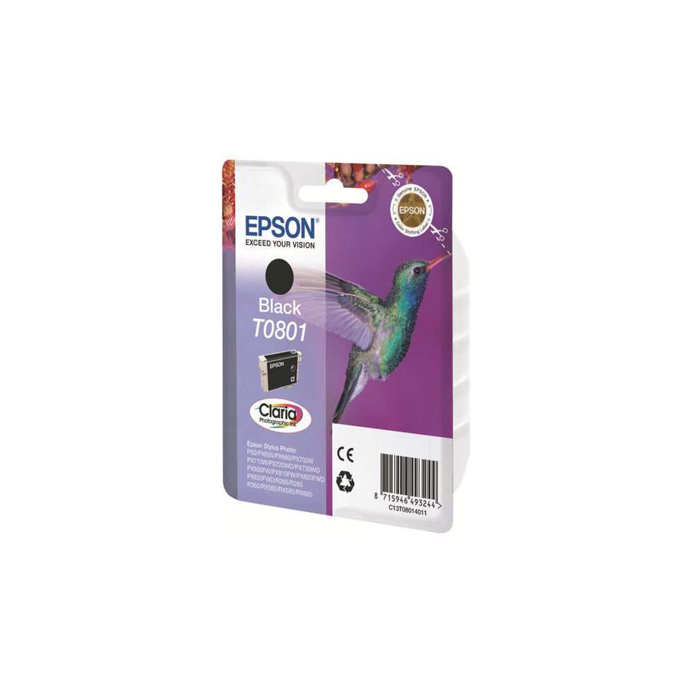 EPSON 5LB T0801 ink cartridge black standard capacity 7.4ml 330 pages 1-pack blister without alarm