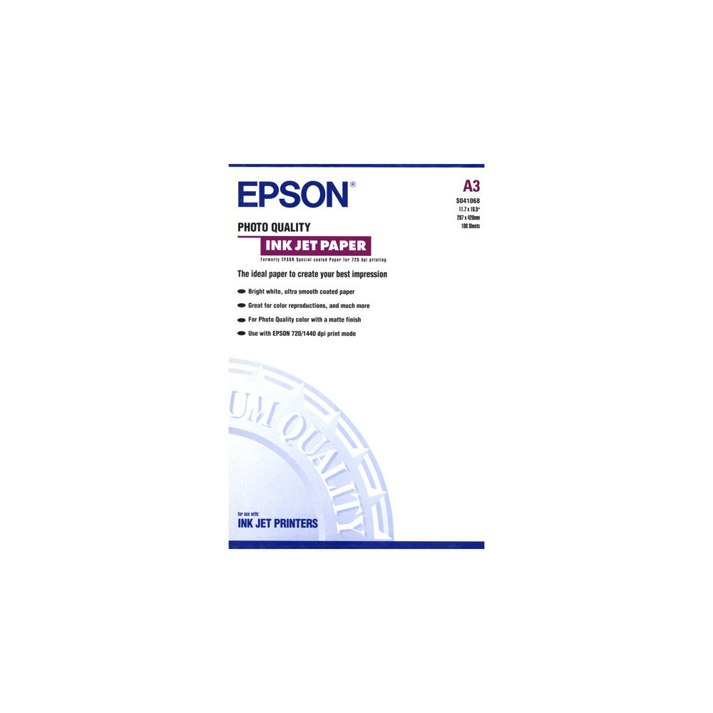 EPSON S041068 Photo papier inkjet 104g/m2 A3 100 feuilles pack de 1