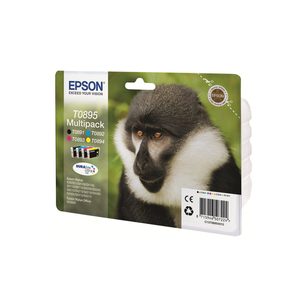 EPSON 2LB T0895 ink cartridge black and tri-colour standard capacity 16.3ml 1-pack blister without alarm