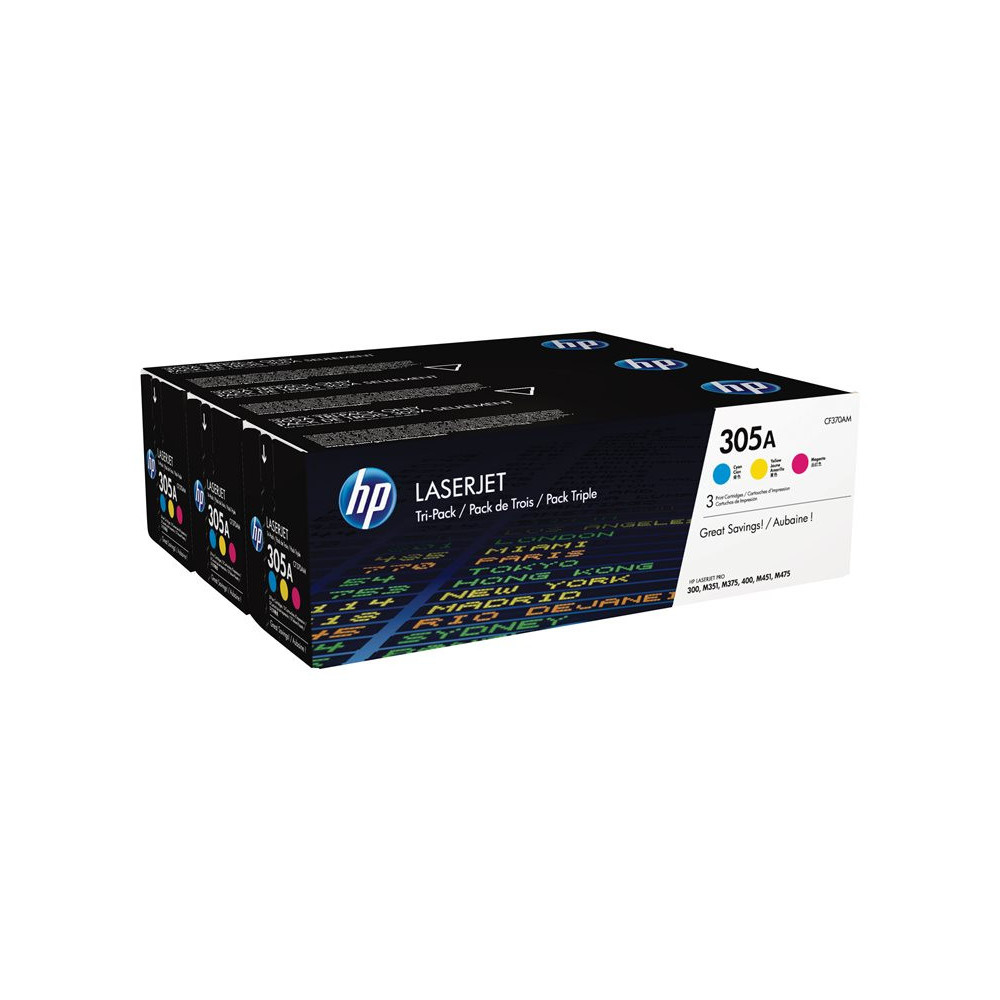HP 305A original Toner cartridge CF370AM cyan magenta yellow standard capacity 2.600 pages 3-pack
