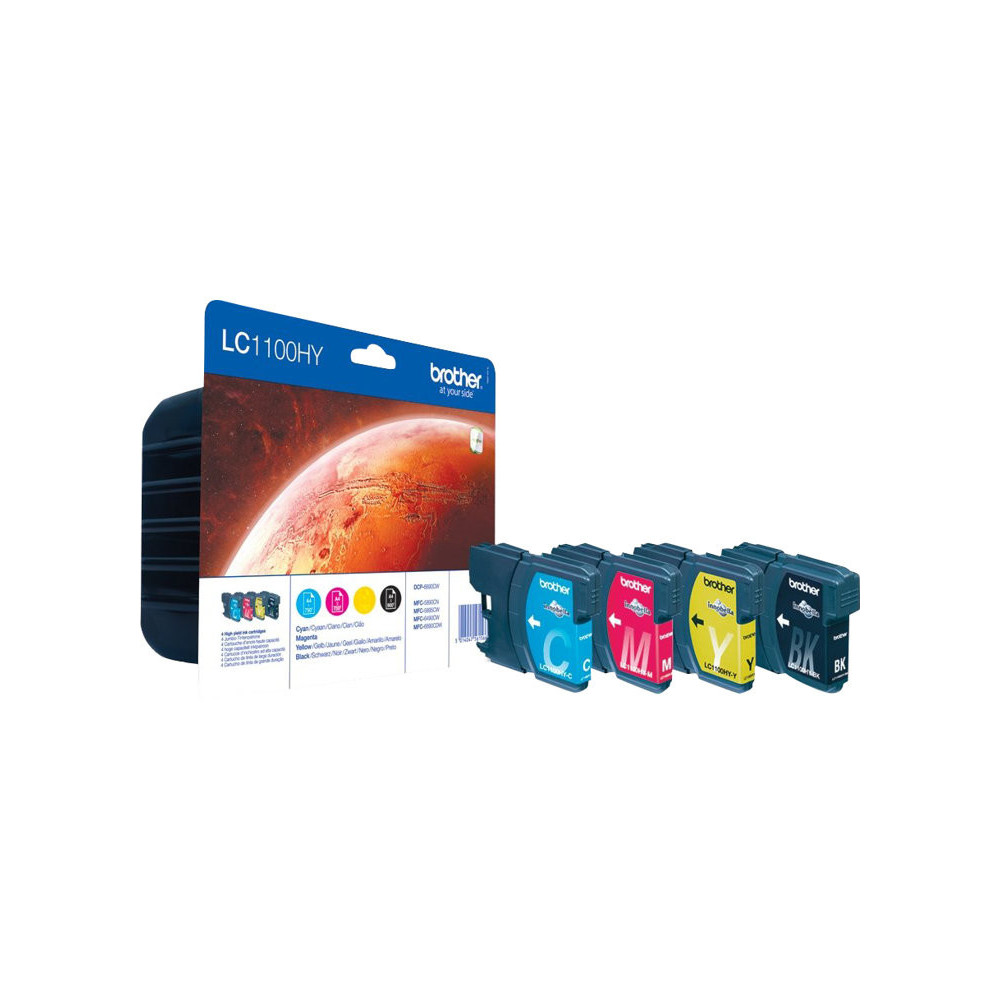BROTHER LC-1100 cartouche d encre noir et tricolore haute capacité Nr: 19ml, Cl: 16ml Nr: 900, Cl: 750 pages pack de 4 blister