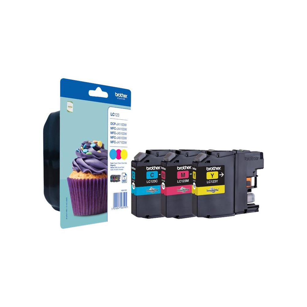 BROTHER LC-123 cartouche dencre cyan, magenta et jaune capacité standard 1-pack blister sans alarme