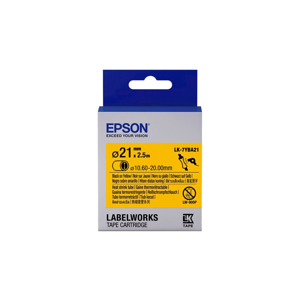 EPSON Ruban LK-7YBA21 - Gaine thermorétractable HST Noir/Jaune d21/2,5