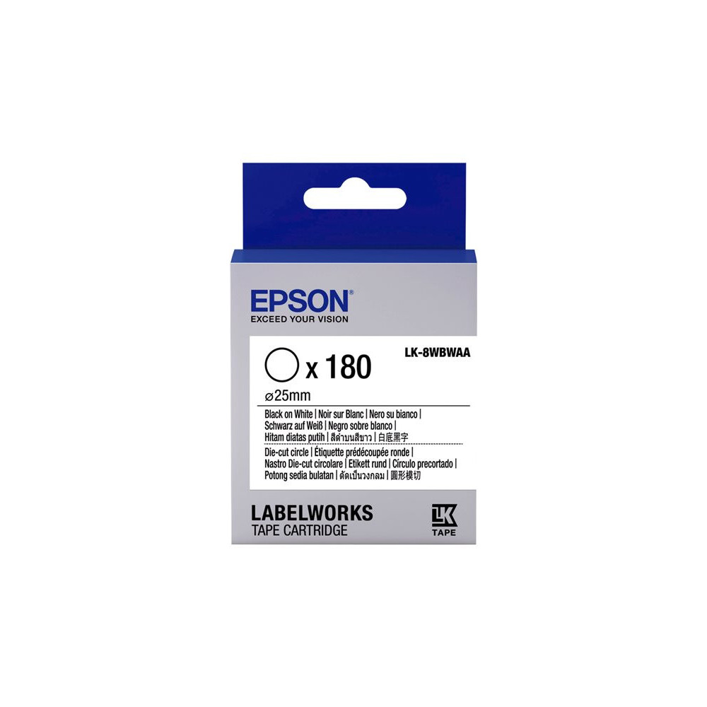 EPSON Ruban LK-8WBWAA - Étiquette prédécoupée ronde Noir/Blanc d25/180