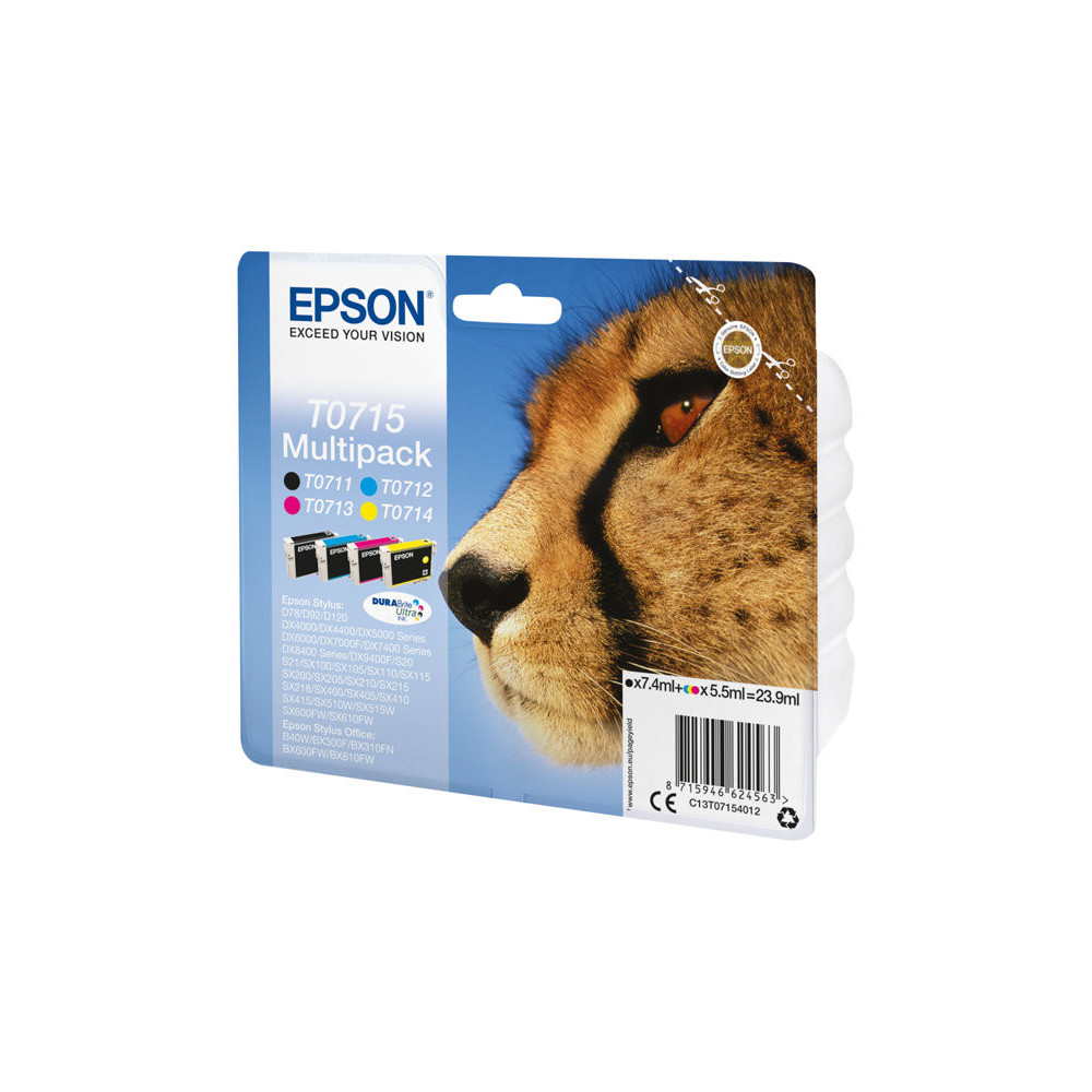 EPSON 2LB T0715 ink cartridge black and tri-colour standard capacity black 7.4ml colour 3 x 5.5ml 4-pack blister without alarm