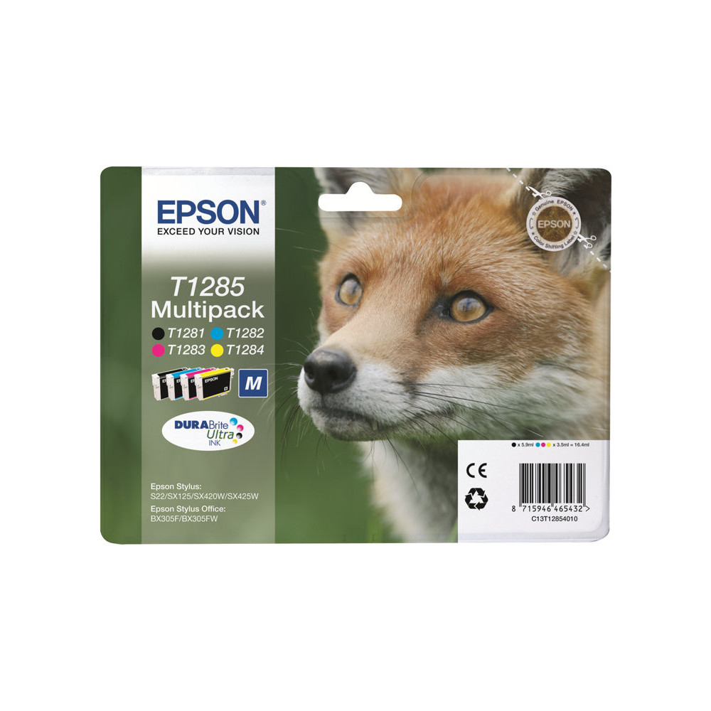 EPSON 2LB T1285 ink cartridge black and tri-colour standard capacity 5.9ml and 3 x 3.5ml 4-pack RF-AM blister w/s