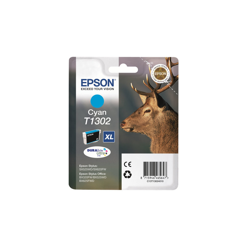 EPSON 1LB T1302 ink cartridge cyan extra high capacity 10.1ml 1-pack blister without alarm - DURABrite Ultra Ink