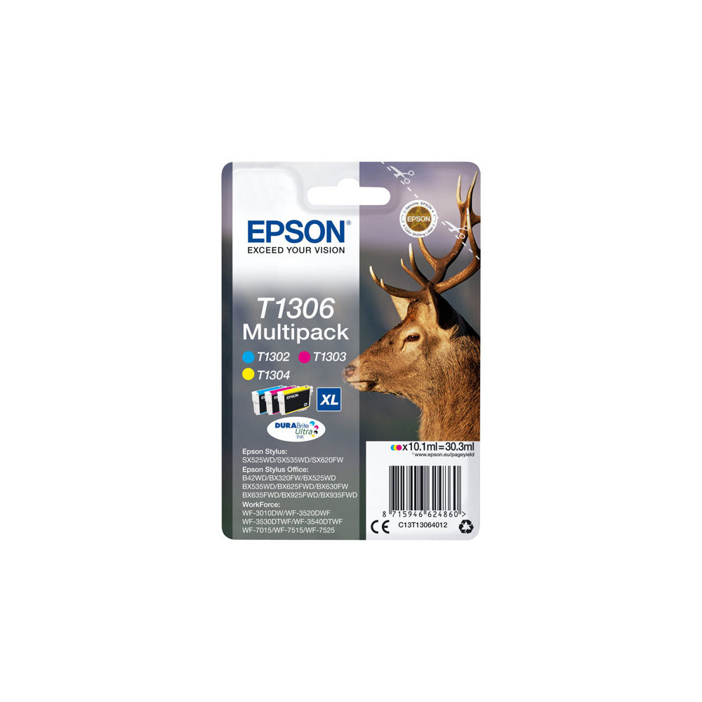 EPSON 1LB T1306 ink cartridge tri-colour extra high capacity 3 x 10.1ml 3-pack blister without alarm - DURABrite Ultra Ink