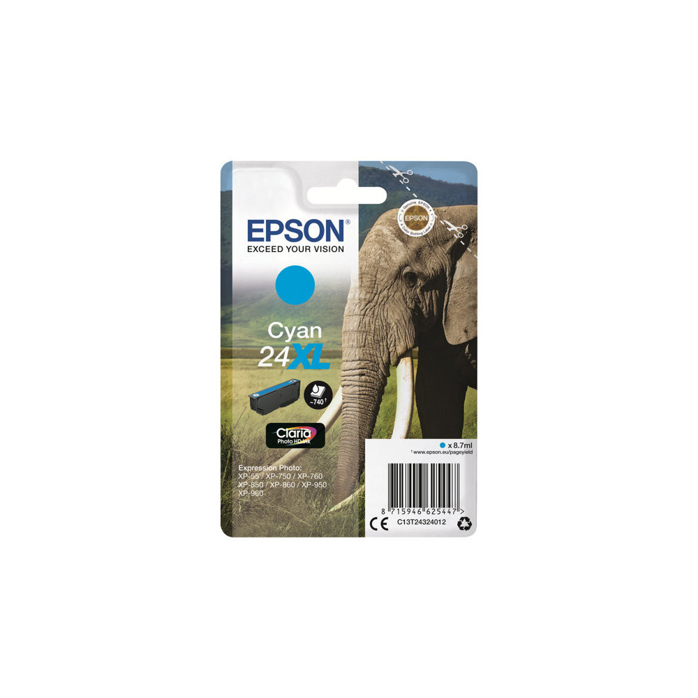 EPSON 1LB 24XL ink cartridge cyan high capacity 8.7ml 740 pages 1-pack blister without alarm
