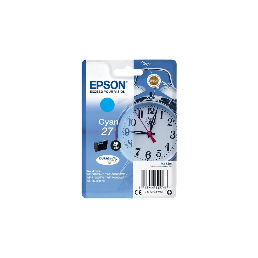 EPSON 1LB 27 ink cartridge cyan standard capacity 3.6ml 350 pages 1-pack blister without alarm - DURABrite ultra ink