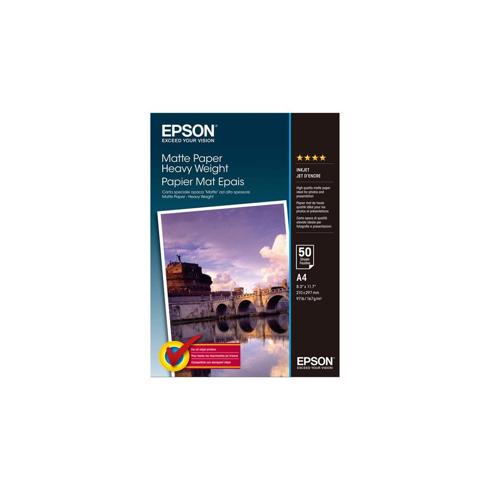 EPSON S041256 Matte heavyweight  papier inkjet 167g/m2 A4 50 feuilles pack de 1 one-sided