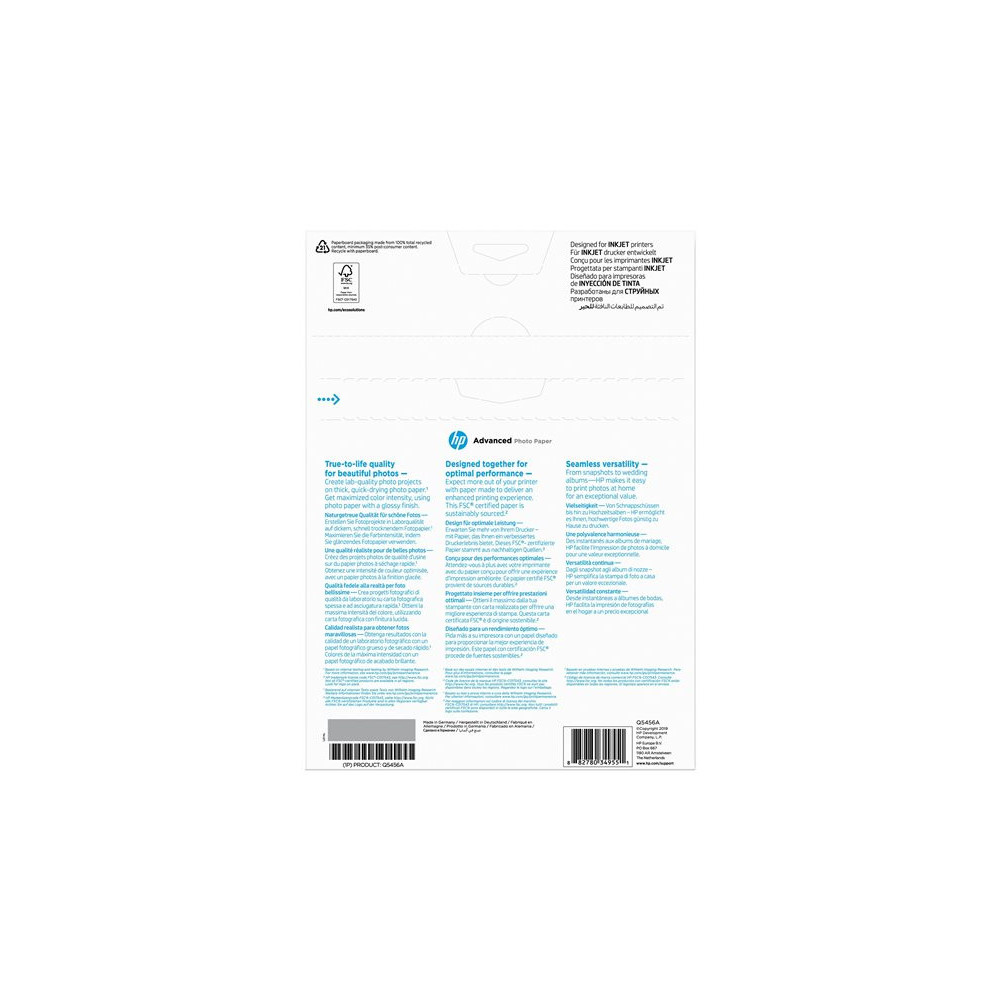 HP original Q5456A Advanced glossy photo paper Ink cartridge 250g/m2 A4 25 sheets 1-pack